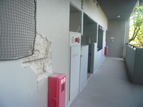 共用廊下に面した雑壁に亀裂が入った(熊本市中央区)